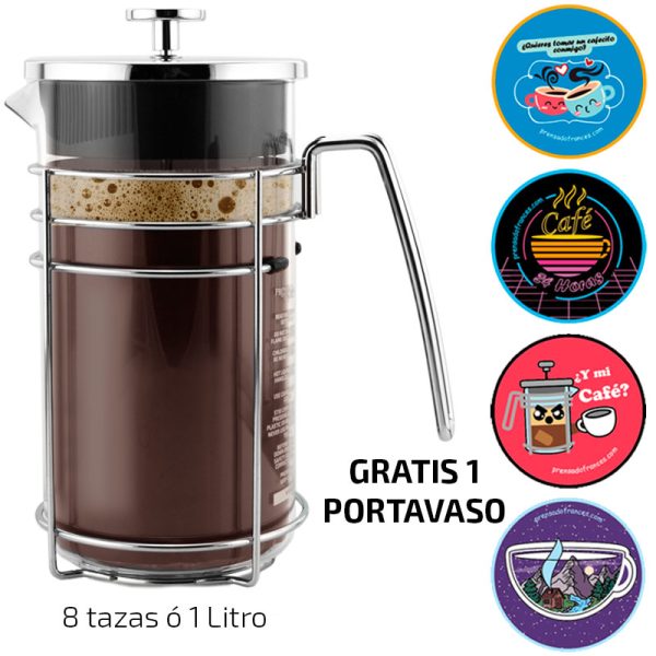Cafetera Prensa Francesa Argento - 8 Tazas (1 Litro), Plata